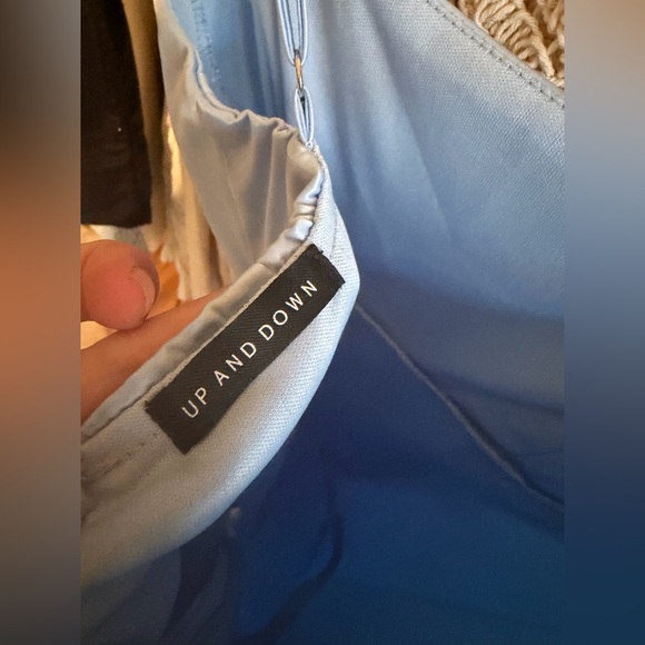 Up and Down Blue Satin Midi Dress Side Slit - Picture 4 of 6